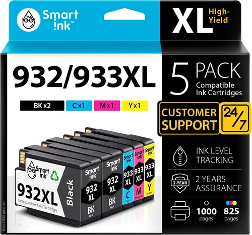 Smart Ink Cartuchos de tinta compatibles de repuesto para HP 932XL 933XL 932 XL 933 XL, paquete de 5 unidades (2 negro, cian/magenta/amarillo) para