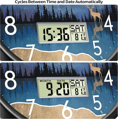 Miniatura 4 de Reloj de pared analógico silencioso con fecha y temperatura, reloj de pared digital de 12 pulgadas sin tictac, funciona con pilas, reloj de pared