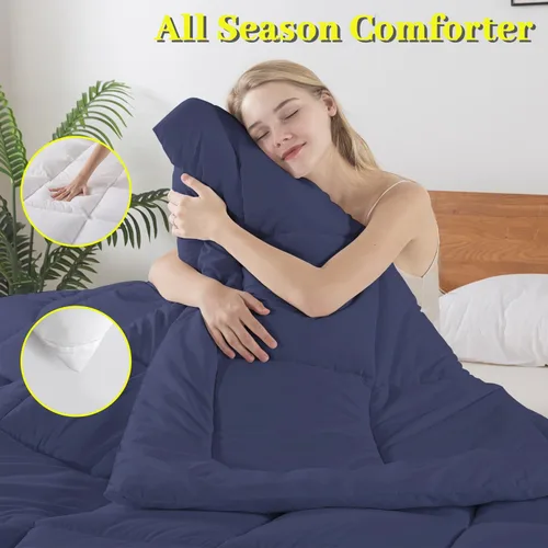 Miniatura 2 de BedTreat - Edredón tamaño queen con inserto de plumón alternativo, acolchado para todas las estaciones, con pestañas en las esquinas, edredón de Azul