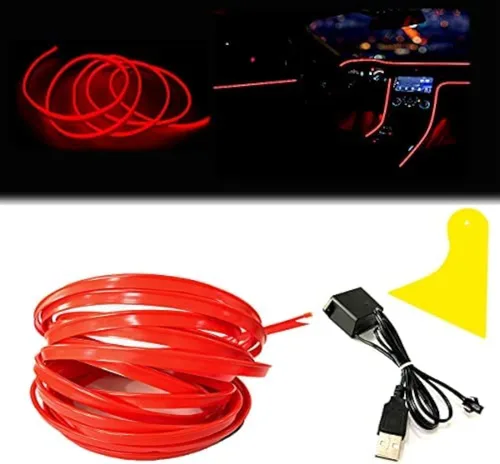 Miniatura 16 de Tira de luces LED de cable electroluminiscente azul para interior de automóvil, 6.5 pies de cable de neón con controlador USB de 5 voltios