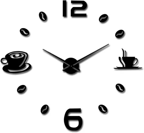 Miniatura 6 de The Geeky Days Reloj de pared gigante sin marco, diseño moderno, café, taza de café, café, café, decoración de pared, cocina, reloj de pared (negro)
