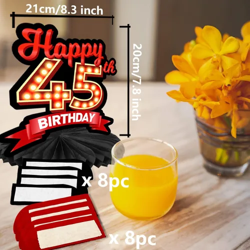 Miniatura 3 de Feliz 45 cumpleaños rojo y negro centros de mesa de panal de abeja decoraciones de globos decoración de mesa centros de mesa para niñas mujeres