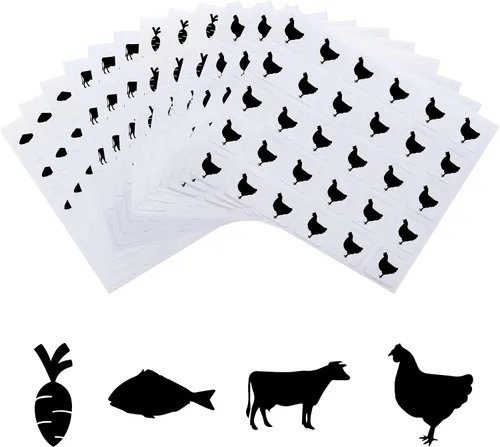 Miniatura 9 de OLYCRAFT 2400 calcomanías negras de comida de 4 estilos, calcomanías de elección de alimentos de 0.4 pulgadas, calcomanías para tarjetas de lugar