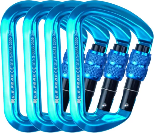 Miniatura 10 de SEPEAK UIAA - Mosquetón de escalada con bloqueo de 30 kN, clip profesional para puerta de tornillo resistente para escalada al aire libre