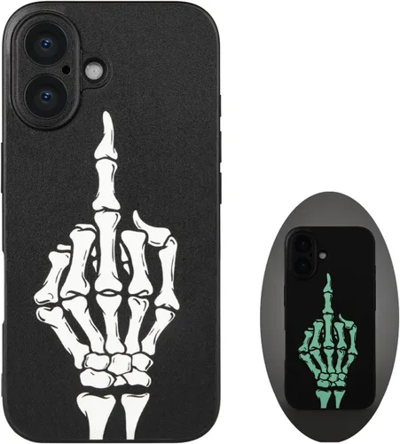 Miniatura 10 de X spirit Funda de teléfono de calavera para iPhone 13, dedo medio, diseño gótico luminoso de esqueleto genial oscuro y con estilo emo, estilo rock n