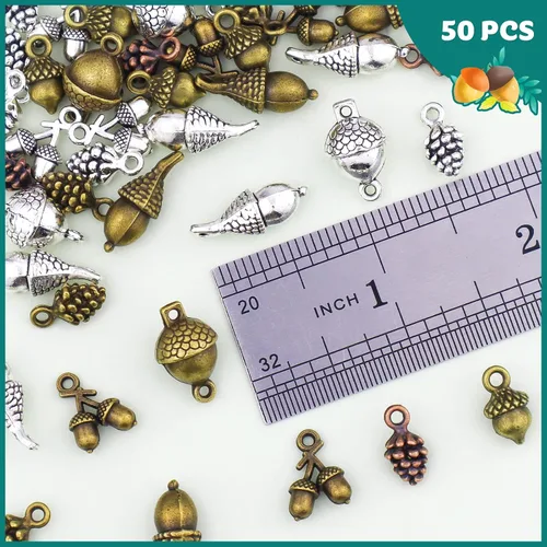 Miniatura 4 de JIALEEY Colección de dijes de bellota de piña, estilo tibetano mixto, de aleación, dijes de piña, nueces naturales, para hacer joyas, 50