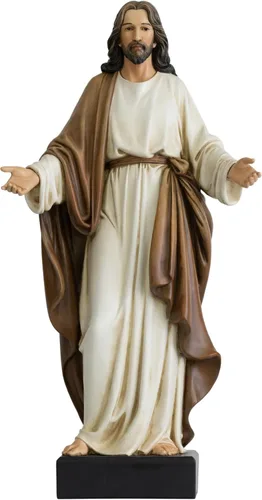 Miniatura 13 de Estatua de Jesús de 12 pulgadas con brazos abiertos, figura de Jesucristo pintada a mano en túnica azul, escultura religiosa de resina realista