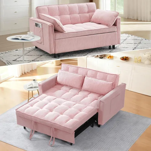 Miniatura 10 de CAPCAEK - Sofá cama convertible 3 en 1, sofá biplaza de terciopelo moderno con cama extraíble, sofá de salón pequeño con respaldo reclinable, negro