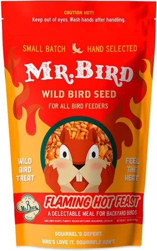 Mr. Bird Flaming Hot Feast - Bolsa pequeña de semillas sueltas de 2 libras | Semillas de aves silvestres de pimiento picante para comederos