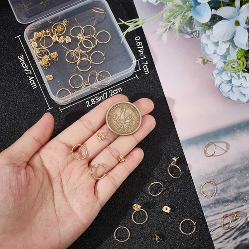 Miniatura 3 de Beebeecraft 30 aretes circulares chapados en oro de 18 quilates, aretes redondos trenzados, simples y minimalistas, con 30 aretes de mariposa