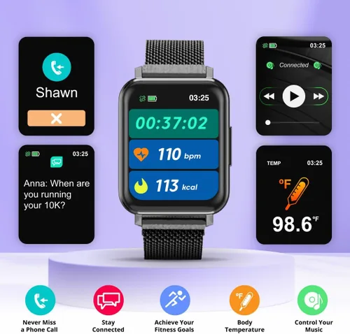 Miniatura 3 de Spade & Co Health Smartwatch 2 - Monitor de salud y fitness con temperatura corporal, oxígeno en sangre, monitoreo de frecuencia cardíaca