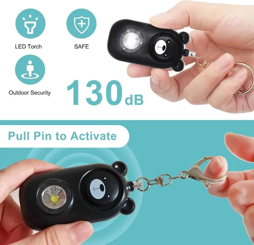 Miniatura 4 de Llavero de alarma de seguridad personal con luz LED, alerta de emergencia de 130 dB, diseño de oso recargable para mujeres, niños y niñas