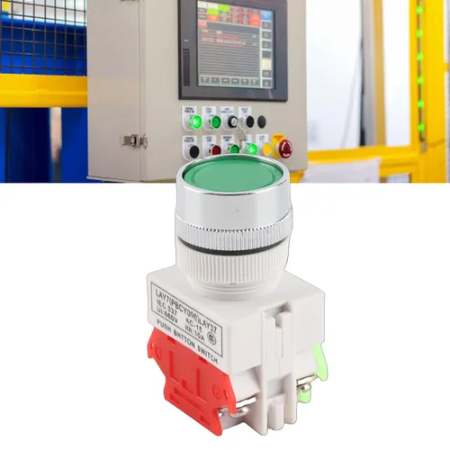 Miniatura 3 de Interruptor momentáneo, reinicio automático interruptor de botón de cabeza plana 0.866 in montaje LAY37-11BN (verde)