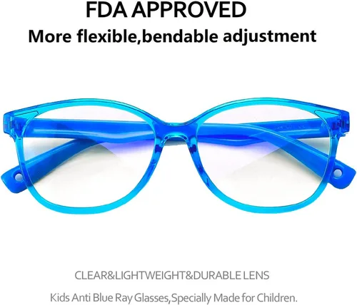 Miniatura 4 de Gafas de luz azul para niños y niñas con bonita funda de automóvil, protección UV400, antirayos azules, edades de 3 a 12 años Azul transparente