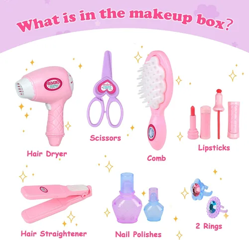 Miniatura 5 de Little Princess - Juego de tocador para niños pequeños, kits de maquillaje portátil con luces y música, espejo real y múltiples accesorios, el mejor