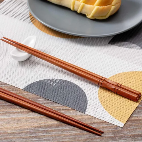 Miniatura 6 de MFJUNS 5 pares de palillos japoneses, reutilizables, antideslizantes, madera natural, marrón, 8.8 pulgadas/8.9 in, fáciles de usar, adecuados