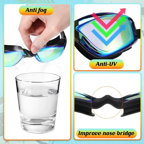 Miniatura 4 de Flutesan Paquete de 6 gafas de natación para adultos, antiniebla, con tapones para los oídos, clip para la nariz, sin fugas, protección completa