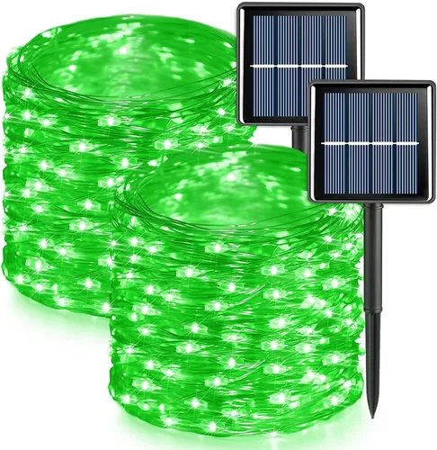 Miniatura 15 de QITONG Guirnalda de luces solares impermeables para exteriores, paquete de 2 unidades de 200 luces LED blancas de Navidad de 66 pies, cable Blanco