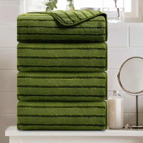 Miniatura 31 de Juego de 8 toallas de baño grandes a rayas estilo cabana color verde militar - Sábana de baño extragrande - 2 toallas de baño, 2 toallas de mano, 4