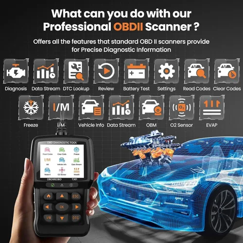 Miniatura 2 de Beaspire Herramienta de diagnóstico del escáner OBD2, lector OBD2 de código de luz del motor con reinicio, preparación I/M, probador de batería