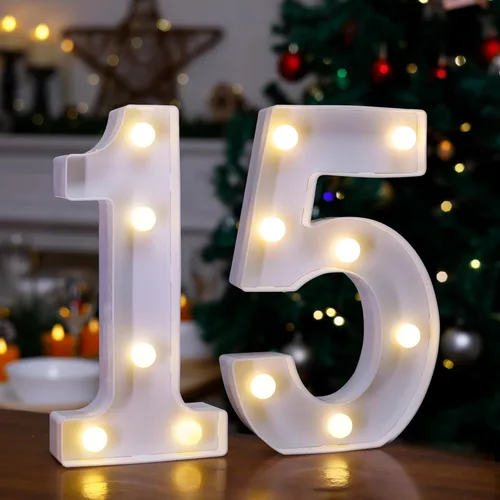 Miniatura 13 de Letras iluminadas para decoración de feliz cumpleaños, números LED alimentados por batería, letrero de número de marquesina para fiesta