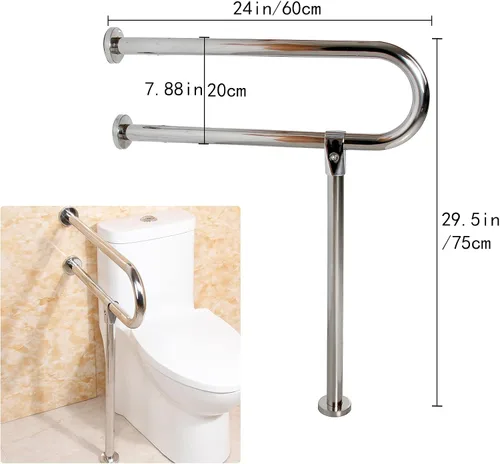 Miniatura 5 de Barra de baño para discapacitados, pasamanos antideslizantes de acero inoxidable 304 para inodoro y ducha de discapacitados, barandilla de seguridad