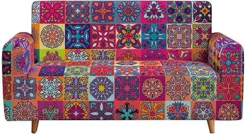 Miniatura 5 de Funda elástica para sofá con estampado bohemio, funda elástica para sofá floral con mandala, protector universal de muebles para sillón