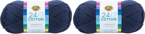 Miniatura 55 de Lion Brand Yarn, Hilo ligero mercerizado de algodón 24/7 para tejer, ganchillo y manualidades, Almirante, 1 paquete, 185 yardas de fibra natural