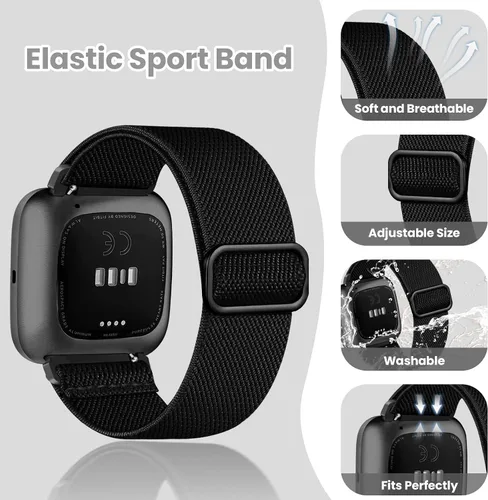 Miniatura 3 de Paquete de 8 bandas elásticas compatibles con Fitbit Versa para mujeres y hombres, correa trenzada ajustable de nailon elástico Solo Loop