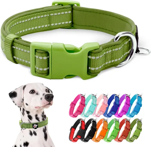 Miniatura 22 de azuza Collar reflectante para perro, de neopreno suave acolchado con anillo para etiqueta de identificación, ajustable para perros pequeños, azul