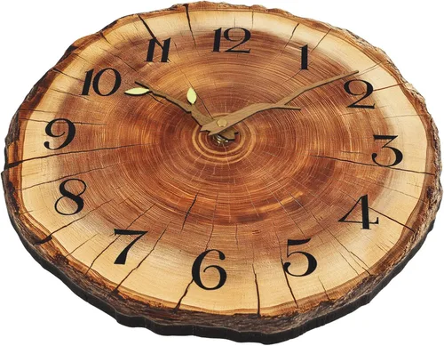 Miniatura 7 de JoFomp Reloj de pared de madera con anillo anual, funciona con pilas, reloj de pared silencioso de 12 pulgadas sin tictac, reloj de pared rústico