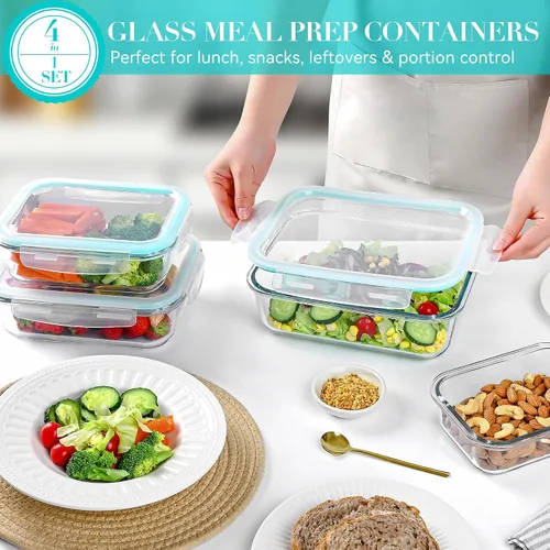 Miniatura 2 de GEHE 4 Pack Large Glass Storage Containers with Airtight Lids, 78/52/36/22oz Glass Meal Prep Food Storage Containers for Baking, Storing, Leakproof