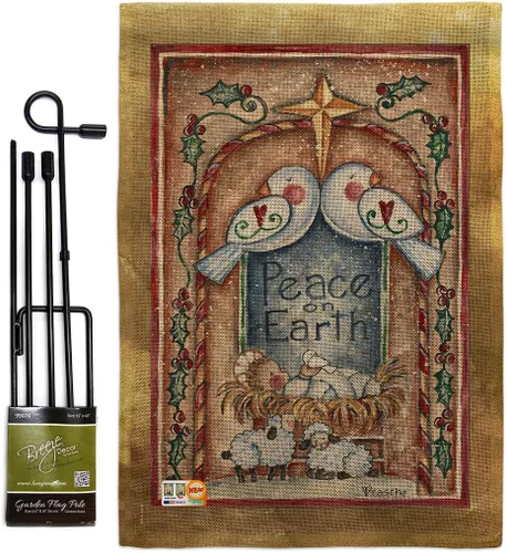 Breeze Decor Juego de banderas con estacas de jardín de la natividad, cartel de arpillera para puerta, soporte para tumba, porche, tapiz al aire