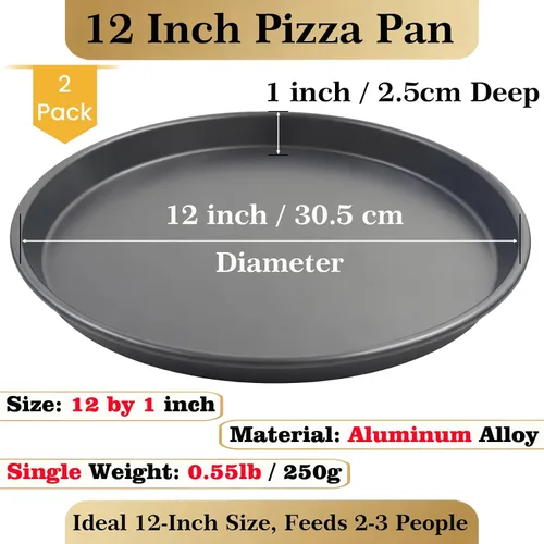 Miniatura 2 de Sartén de pizza de 12 pulgadas para horno, 2 unidades, bandeja redonda de aluminio antiadherente de 1 pulgada de profundidad para hornear pizza