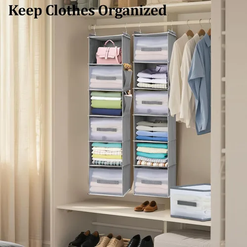 Miniatura 5 de Organizador de armario colgante de 6 niveles con 3 cajones y bolsillos laterales, almacenamiento multifuncional para zapatos, cinturones, bolsos