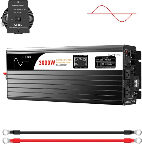 Miniatura 13 de Xijia Inversor de potencia de 1500 W, inversor de onda sinusoidal pura de 12 V a 120 V, convertidor solar de sobretensión de 3000 W para camión