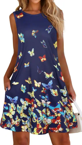 Miniatura 12 de elescat Vestidos de verano para mujer 2025, vestido casual de playa sin mangas con estampado floral, tipo camiseta, suelto y con bolsillos
