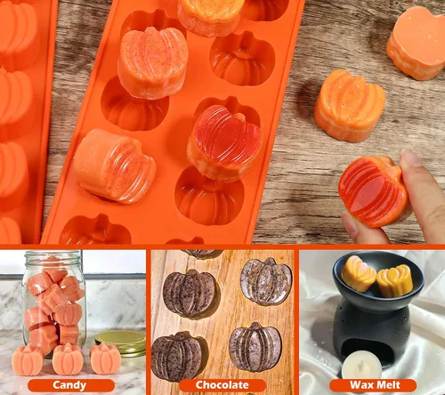 Miniatura 3 de Webake Molde de chocolate de calabaza, 3 piezas, molde de silicona para chocolate, 12 cavidades, molde de caramelo de otoño para hornear, decoración