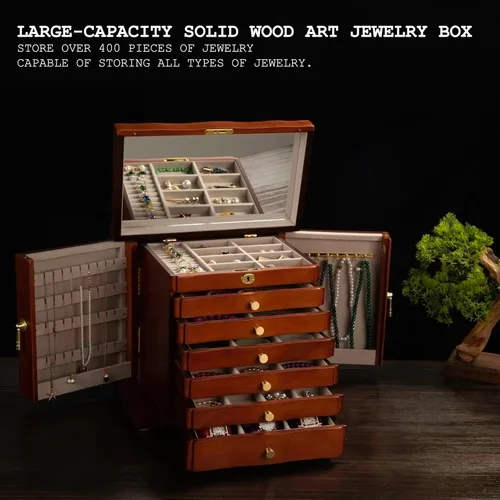 Miniatura 4 de Joyero de madera, cajas de joyería para mujeres, caja de joyas y organizadores con colgador de collares, organizador de joyas, caja