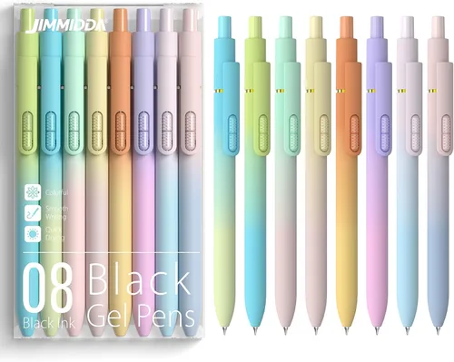Miniatura 18 de Paquete de 8 bolígrafos de gel negro, punta media de 0.028 in, bolígrafos de tinta retráctiles de secado rápido para escritura suave, suministros