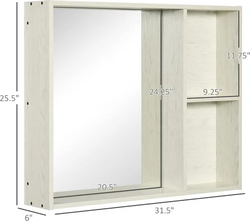 Miniatura 3 de kleankin Botiquín de baño de 31.5 x 25.5 pulgadas con espejo, estante de almacenamiento, armario de baño montado en la pared para sala de estar