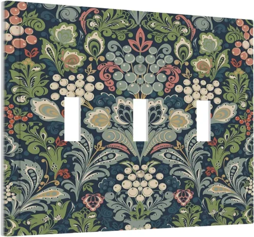 Miniatura 2 de William Morris Floral Boho Azul Medianoche Flor Bohemia Cubierta Decorativa para Interruptor de Luz de 3 Vías Placa de Pared de Triple Palanca de 3