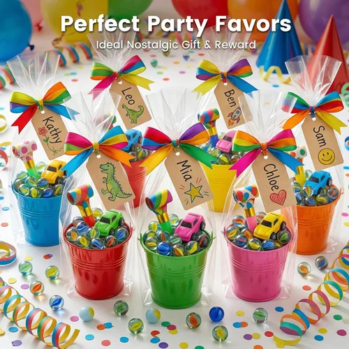 Miniatura 5 de Poplay - 50 hermosas canicas para jugar, varios colores (1 silbato gratis)