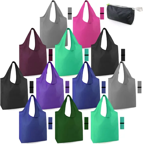 Miniatura 58 de BeeGreen Bolsas de comestibles reutilizables de Navidad con bolsa de almacenamiento con cremallera, paquete de 10 bolsas de compras reutilizables a