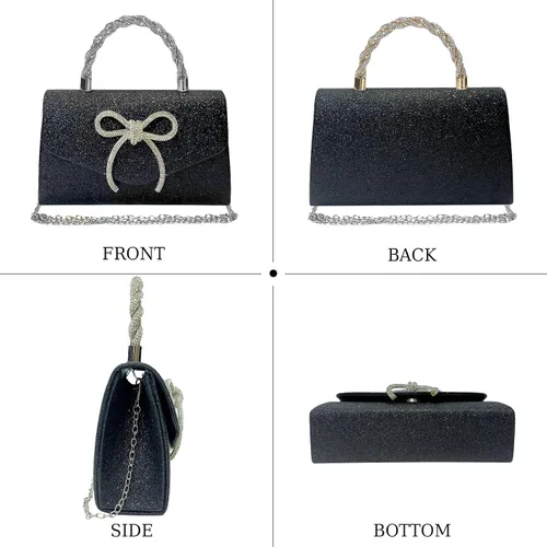 Miniatura 4 de Bolso de noche para mujer, con lazo brillante, para boda, con diamantes de imitación, bolsos elegantes para fiestas, bailes de graduación