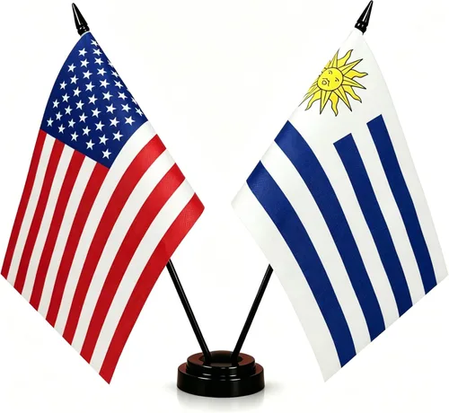 Bandera de mesa de la amistad de Estados Unidos y Uruguay, bandera de mesa de Estados Unidos y Uruguay, juego de banderas de escritorio doble de