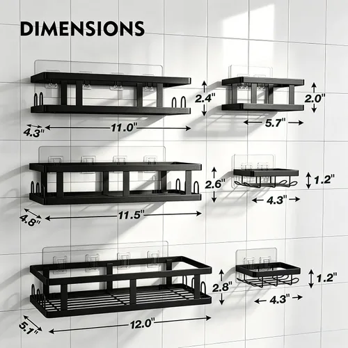 Miniatura 5 de Youvip Paquete de 6 estantes de ducha adhesivos con soporte para jabón, sin perforaciones, a prueba de óxido, gran capacidad, organizadores de baño