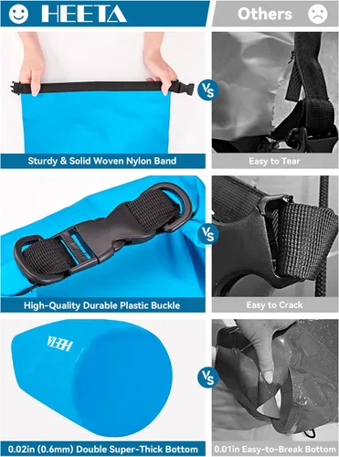 Miniatura 6 de HEETA - Bolsa seca impermeable para mujeres y hombres (versión actualizada) 5 L/10 L/20 L/30 L/40 L, bolsa de almacenamiento seca ligera con parte