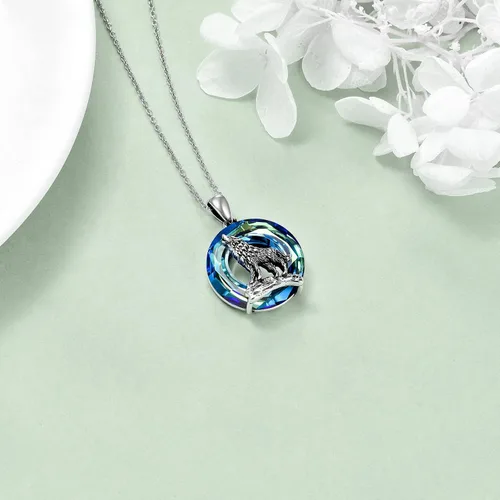 Miniatura 3 de YFN Collar de lobo para hombres y mujeres, plata de ley, ópalo luna, lobo joyería de cumpleaños para amantes del lobo de 18 + 2 pulgadas, Plata