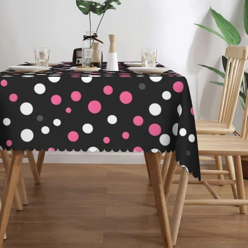 Miniatura 3 de Mantel rectangular de encaje de poliéster con lunares negros, 54 x 72 pulgadas, resistente a las arrugas, lavable, mantel grueso